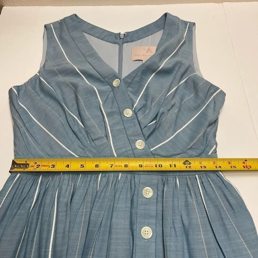 Gal Meets Glam Collection Button Front Surplice Dress Blue With White Stripes Si - Picture 9 of 14